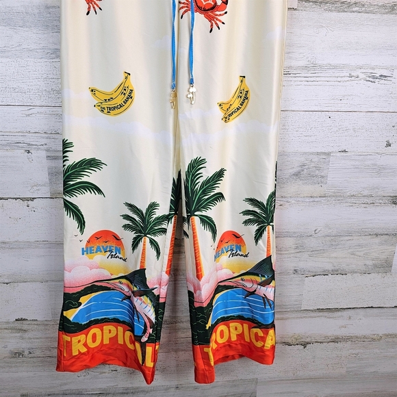 Joie Tropical Satin Wide Leg Pants S Sea Inspired Statement Maximalism Beachy - Picture 11 of 16